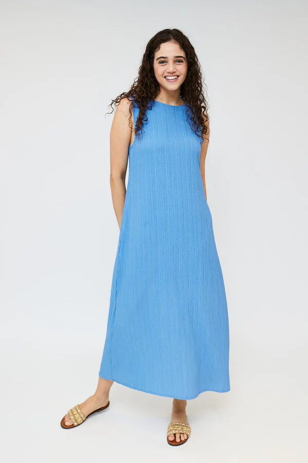 Pleated Maxi Dress- Ocean Blue