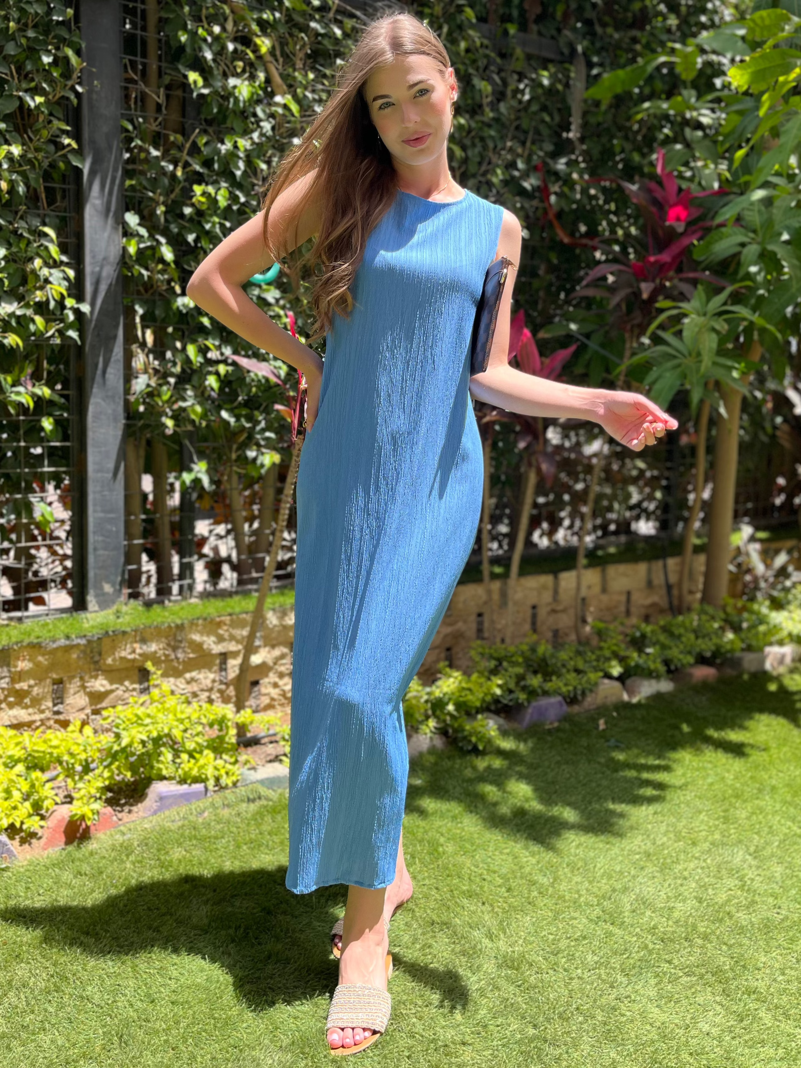 Pleated Maxi Dress- Ocean Blue