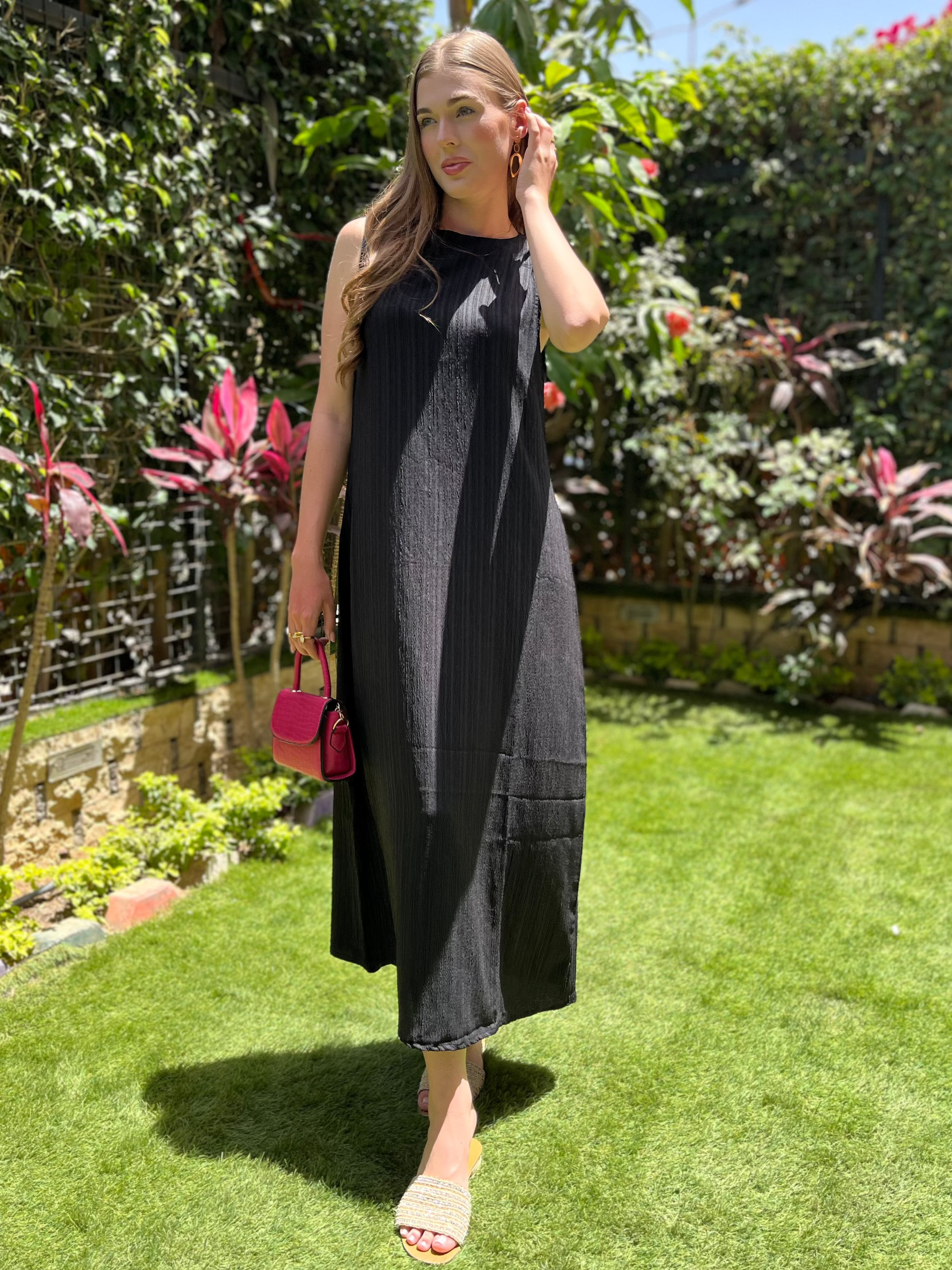 Pleated Maxi Dress-Classic Black