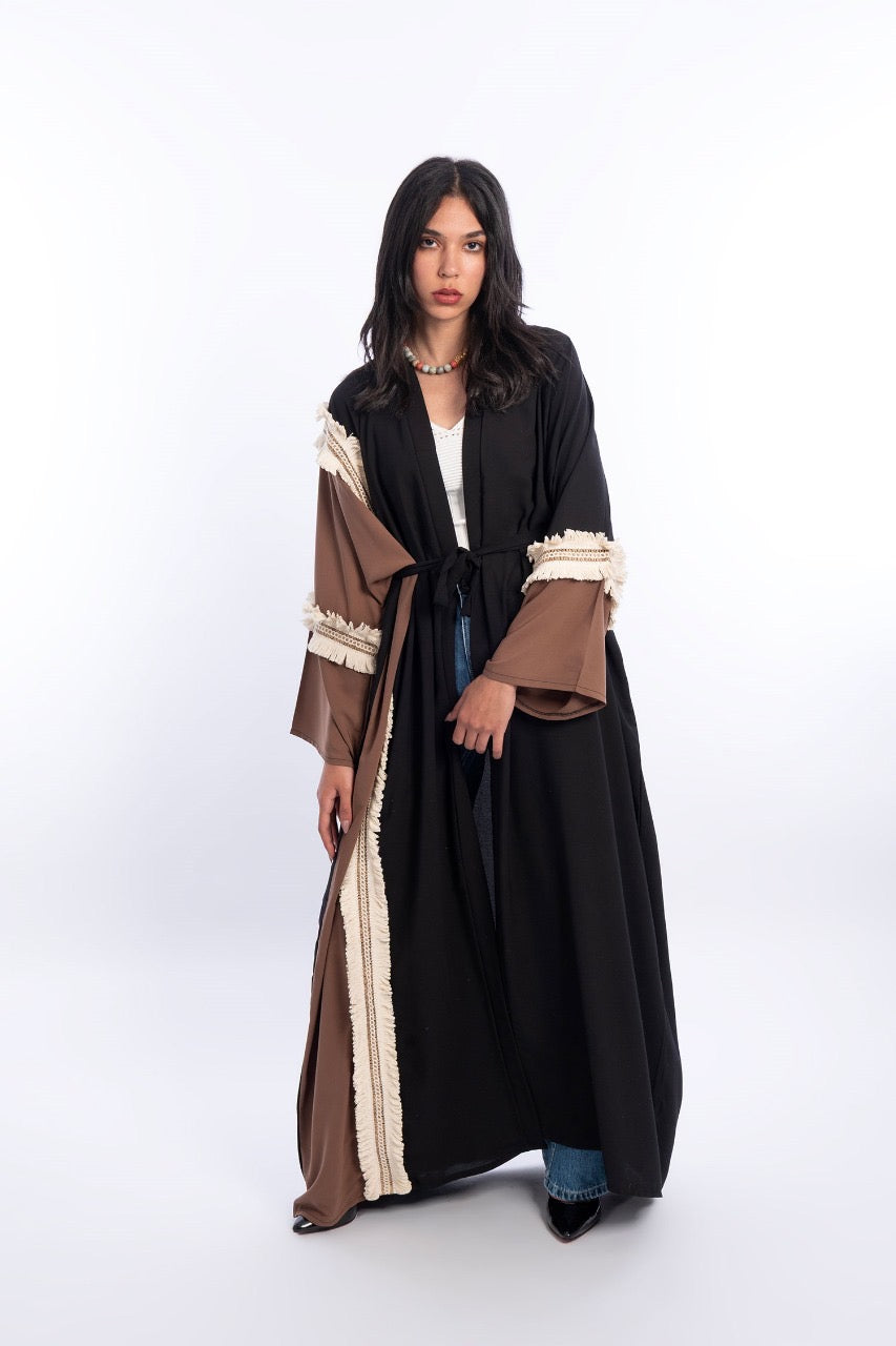 Tow Tone Open Kaftan - Black and Brown