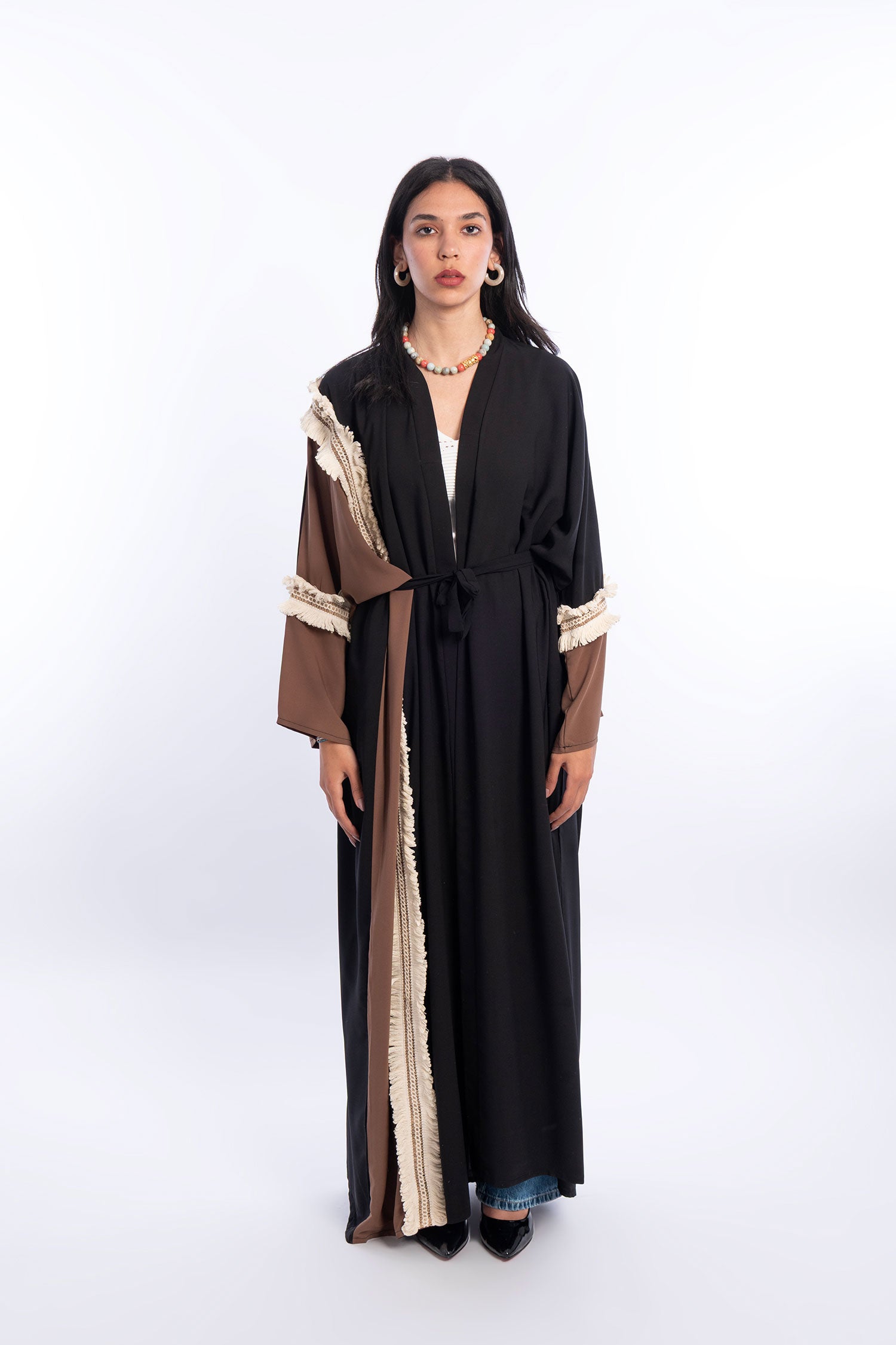 Tow Tone Open Kaftan - Black and Brown